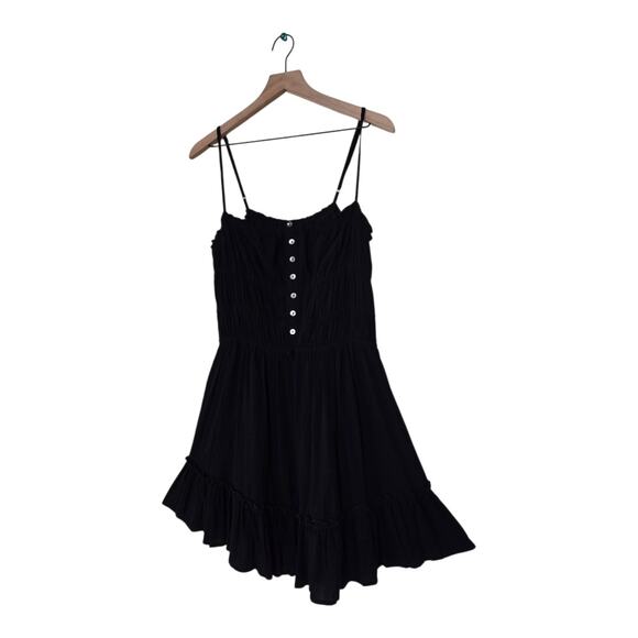 Z SUPPLY Anabella Black Smocked Ruffle Mini Dress Size L Adjustable Straps - Picture 3 of 12
